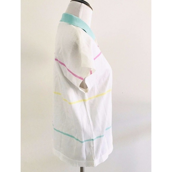 Ellesse | Polo Shirt Womens Size 0 White Stripe Collar Henley Short Sleeves - Picture 5 of 9